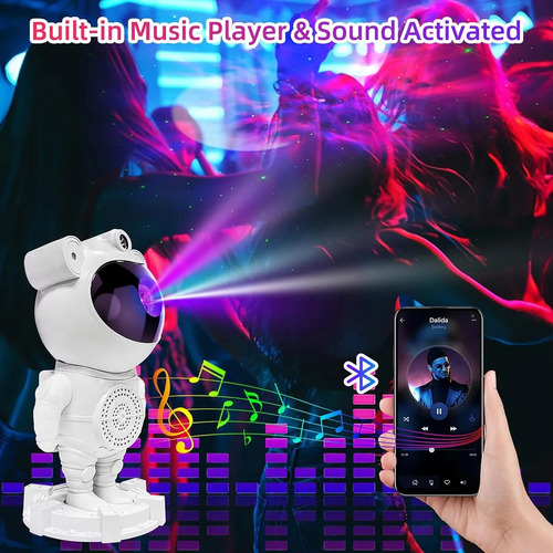 Luminária Projetor Imagem Espacial Astronauta Som Bluetooth Branco Branco