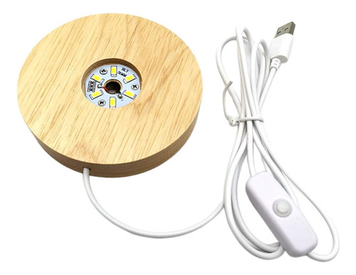 Adorno De Base De Pantalla De Mesa Con Luz Led De Madera Usb