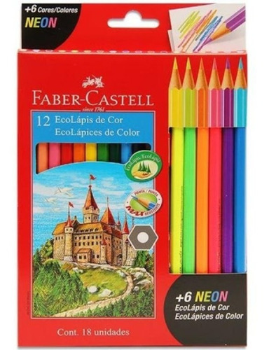 Lápices De Colores Faber Castell  Largos X 12 + 6 Neon 