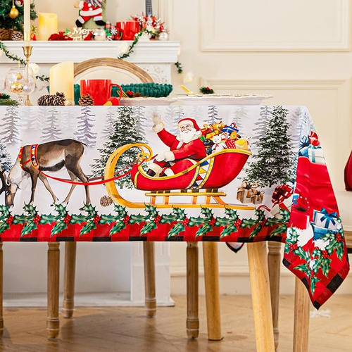 Mantel Rectangular Navidad Con Diseño Reno Papa Noel Inviern