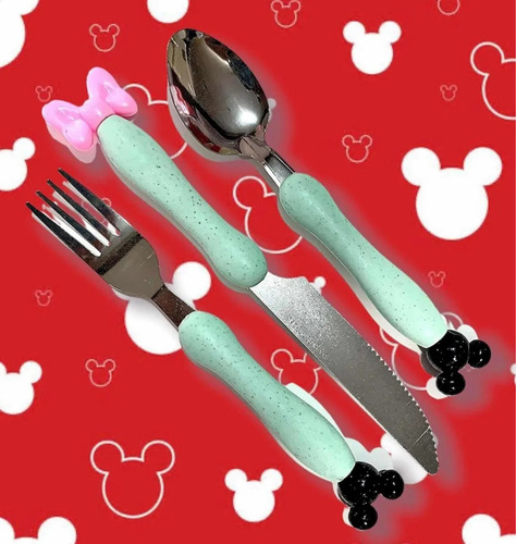 Set Estuche Cubiertos Niños Cuchara Tenedor Minnie Mickey