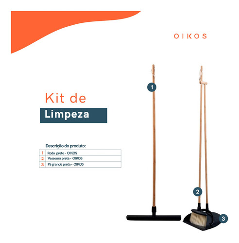 Kit Vassoura, Rodo E Pá Preto - Oikos