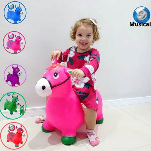Cavalinho Upa Upa Brinquedo Infantil Pula Pula Som Pocotó Inmetro Burrinho Com Led Avant Distribuidora Cor Rosa
