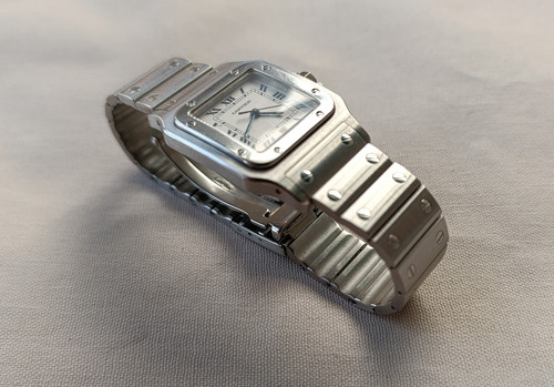 Reloj Cartier Santos Galbée, Ref. 1564. Crema, Azul, Roman Plateado Plateado Crema (Usado)
