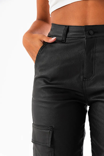 Pantalon Pu Engomado Cargo Tiro Alto Elastizado Solmaint