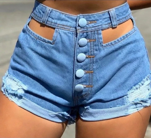 Shorts Jeans Feminino Destroyed Cintura Alta Hot Pants St015