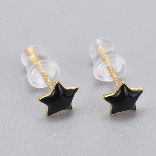 Aros Mini Estrellas Negras Baño De Oro 18k