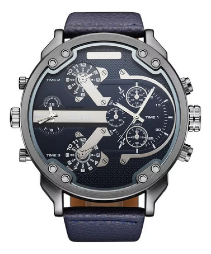 Relojes Oulm Leather Quartz Con Dos Zonas Horarias