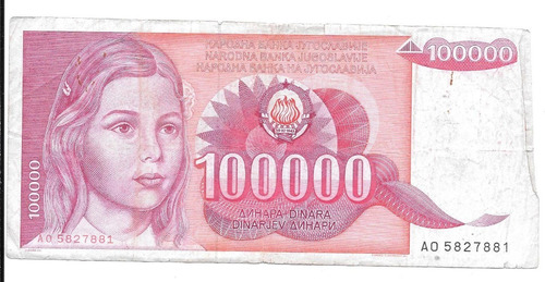 Liquido Billete De Yugoslavia.  100.000 Dinar 1989