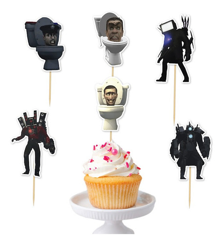 Topper Cupcake Pinchos Cumple Skibidi Toilet Camera Man