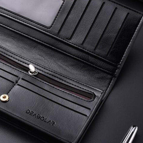 Cartera Larga De Cuero Pu De Moda Para Hombre, Billetera De