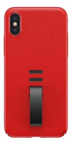 Funda Para iPhone XS X Baseus Sujetador De Dedo Desmontable Rojo Correa Negra -