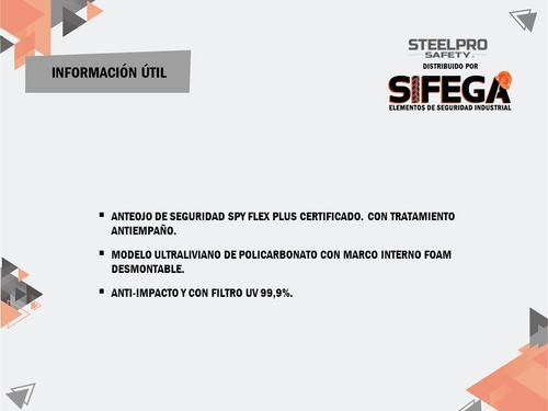 Imagen 5 de 6 de Anteojos De Seguridad Spy Flex Plus Af Steelpro