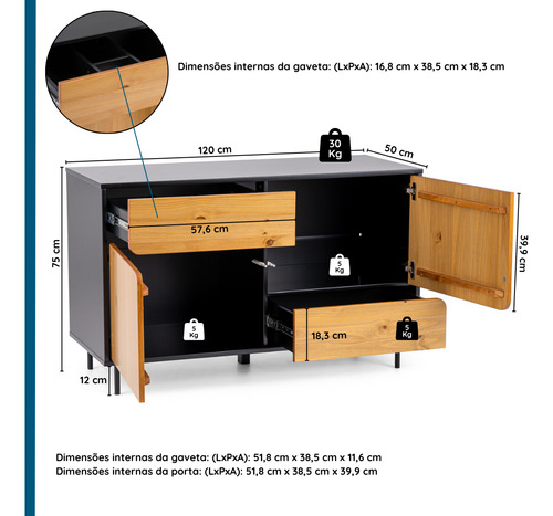 Balcão Em Madeira E Mdf Eclipse Artemobili Cor Preto/mel