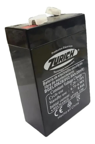 Bateria De Gel Recargable Zurich 6v 2.8a Luz Emergencia