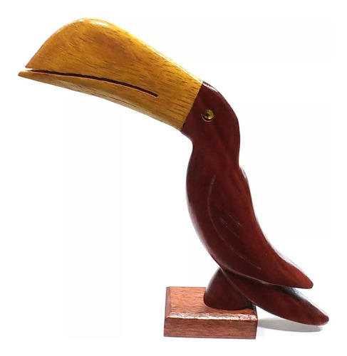Tucano Pássaro De Madeira Pau Brasil 22cm Artesanato Brasil