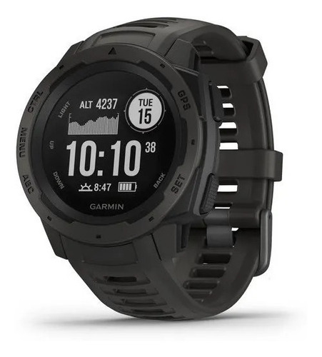 Smartwatch Garmin Instinct Estándar 0.9" caja 45mm de polímero reforzado con fibra graphite, malla graphite de silicona y bisel graphite de polímero reforzado con fibra