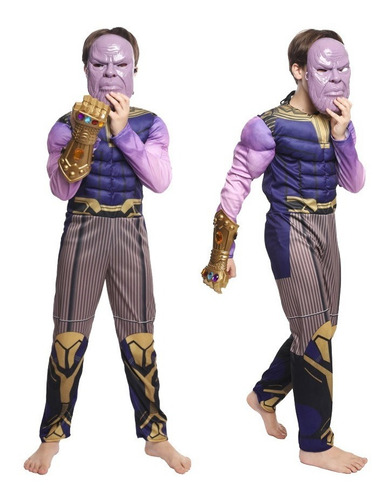 Imagem 2 de 4 de Fantasia Infantil Thanos Com Enchimento + Máscara E Manopla
