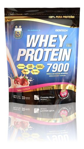 Whey Proteina 7900 Afa 1 Kg Gentech Proteína Sin Tacc Sabor Frutilla