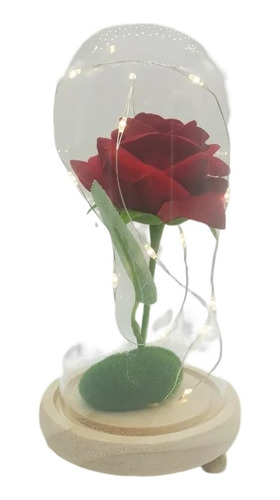 Rosa De Veludo Com Cúpula E Fio De Led A Bela E A Fera 20cm 