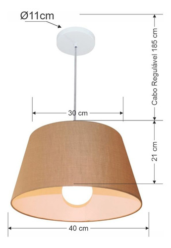 Lustre Pendente Cone Vivare Md-4039 Cúpula Tecido 21/40x30cm Estrutura Palha 127/220V