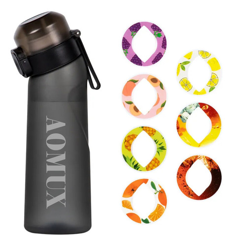 Aomux Botella De Agua Air 650ml Con Cápsulas De Sabor. Botella De Agua Deportiva Sin Bpa Con 7 Cápsulas Con Sabor A Fruta, 0 Calorías, Con Paja Y Cepillo, Adecuada Para Gimnasio, Escuela Al Aire Libre