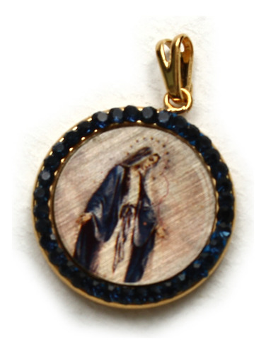 Uzzy | Medalla Con Piedras Virgen María   Chapa De Oro 22k