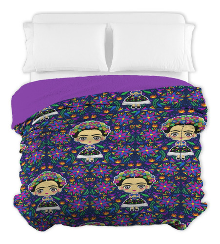 Cobertor Con Borrega Matrimonial , Cobija Suave Y Calientita Color Frida