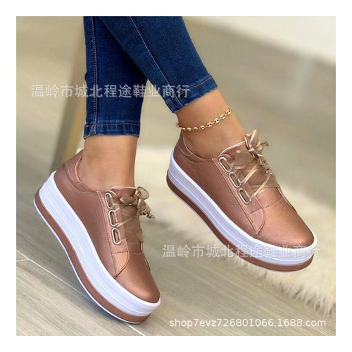 Zapatos Casuales Con Plataforma Y Punta Redonda Para Mujer