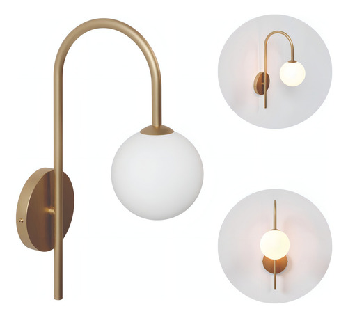 Luminária Arandela Parede Jabuticaba Luxo Globo 12 Dourada Cor Champanhe Dourado Fosco