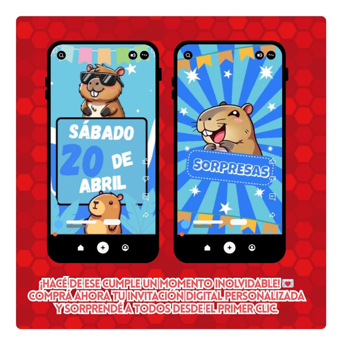 Invitación Digital Animada De Cumpleaños Infantil - Tiziben Capibara Niño
