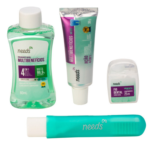 Kit Viagemneedsoralcare C/escova+fio25m+pasta50g+enx.buc60ml