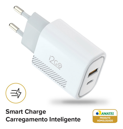 Carregador Turbo I2go 1 Saída Usb-c 20w + Saída 1 Usb-a 18w