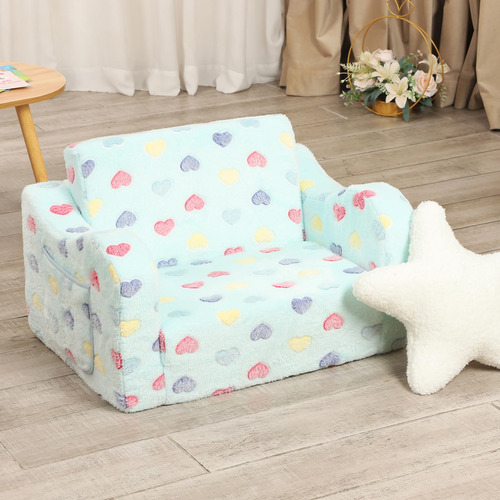 Momcaywex Sofá Para Niños Pequeños Sofá Suave 2 En 1 Azul Lago