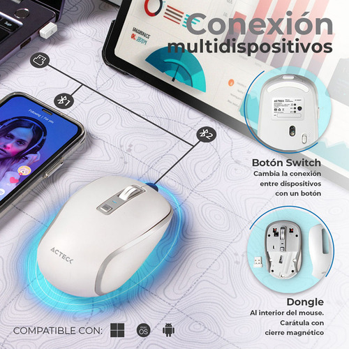Mouse Acteck Mi580 Inalambrico Usb 1600dpi 6 Botones Blanco