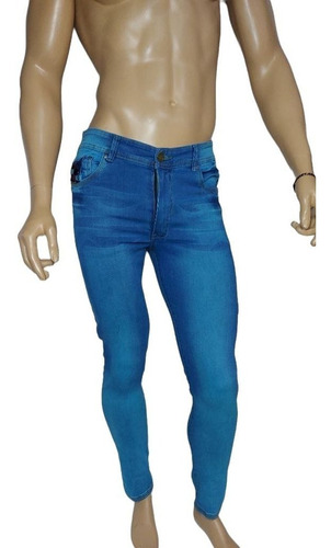 Jeans Pantalón Strech Ajustado Con Deslavado Claro Hombre