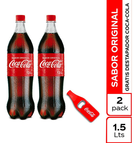 Pack Coca-cola Sabor Original 1.5lt X 2 Unds + Destapador