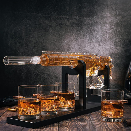 Set De Decantador De Licor 800 Ml Diseno Pistola Con 4 Va...