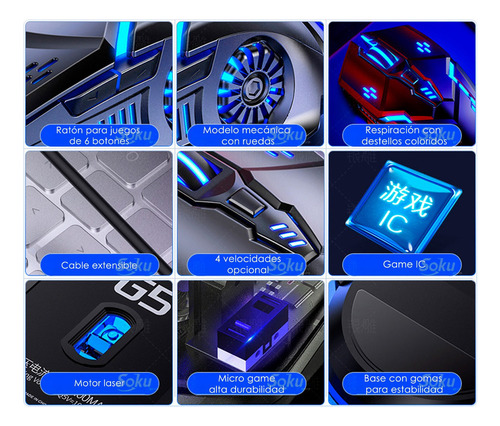 Soku Raton Mouse Alambrico Top Led 6d Gamer Dpi Ajustable