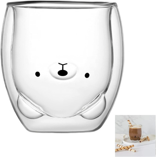 Taza Vaso De Vidrio Doble Pared Forma De Oso Polar