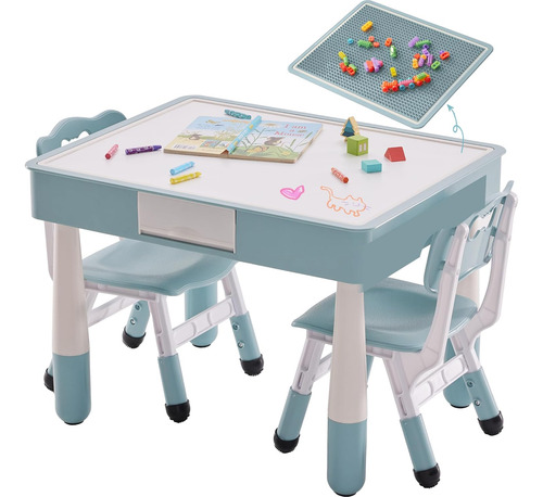 Mesa Y 2 Sillas Para Niños 4 En 1 Con Almacenamiento