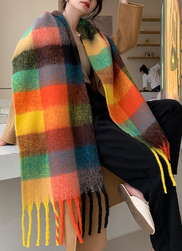 Bufanda Cálida Invierno Mujer Wander Agio Chal Largo Cuadros Color Diseño De La Tela Talle