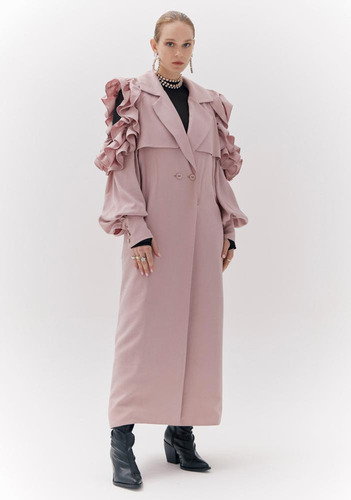 Trench Coat Com Babados Rosa Amarante