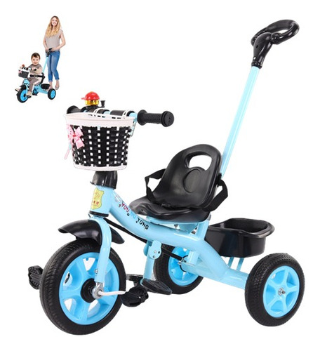 Triciclo Bebe Niños Con Cajuela Y Barra Empuje Y Pedal