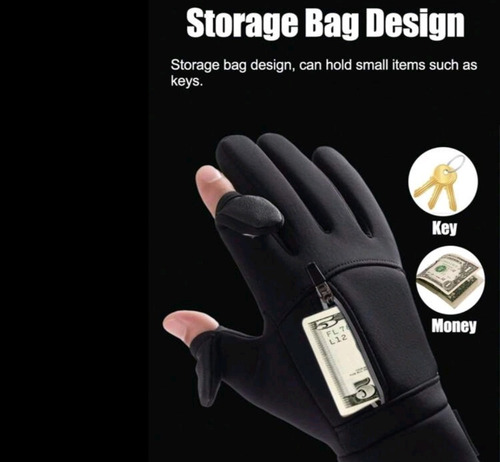 Guantes Termicos Cálidos Impermeables Mujer Bolsillos Tactil Negro L
