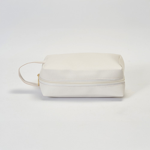 Neceser Cosmetiquera Para Maquillaje Amplia Y Elegante Asa Color Blanco Diseño de la tela Lisa
