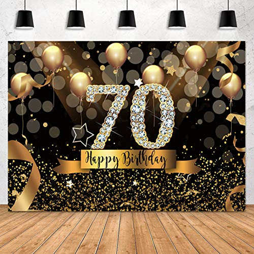 Sensfun Sparkle Gold 70th Cumpleaños Fondo Negro 2bcpd