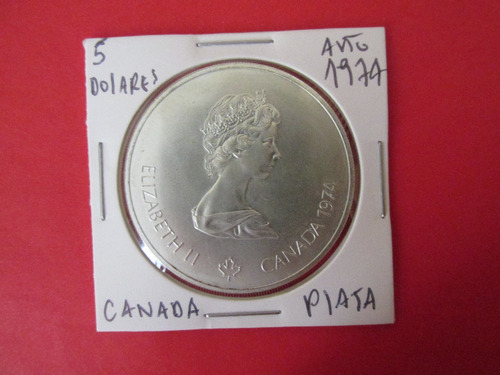 Moneda Canada 5 Dolares Reina Isabel Plata Año 1974 Unc
