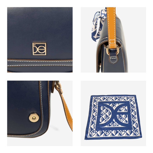 Bolso Crossbody Cloe Para Mujer Chico Con Mascada Marino Color Azul marino