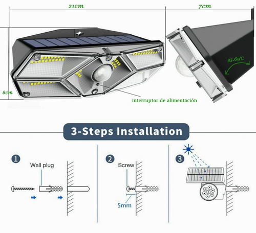 Imagen 10 de 10 de Lámpara Solar Para Exteriores Y Jardin 3 Modos 104 Led